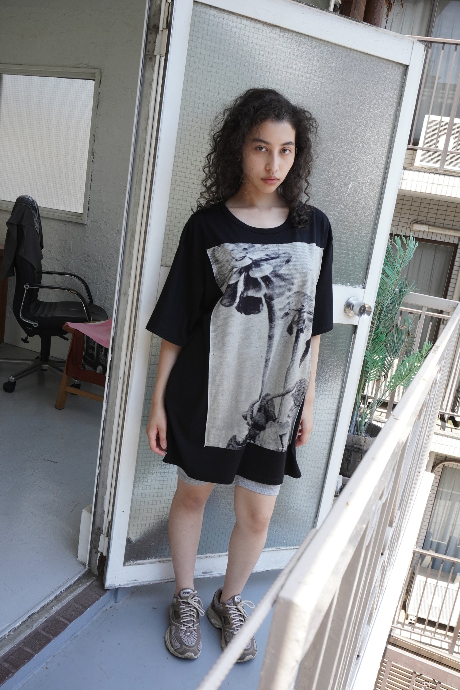 Front Panel Tee in Cactus Rosette  / Cloud Wool Jersey