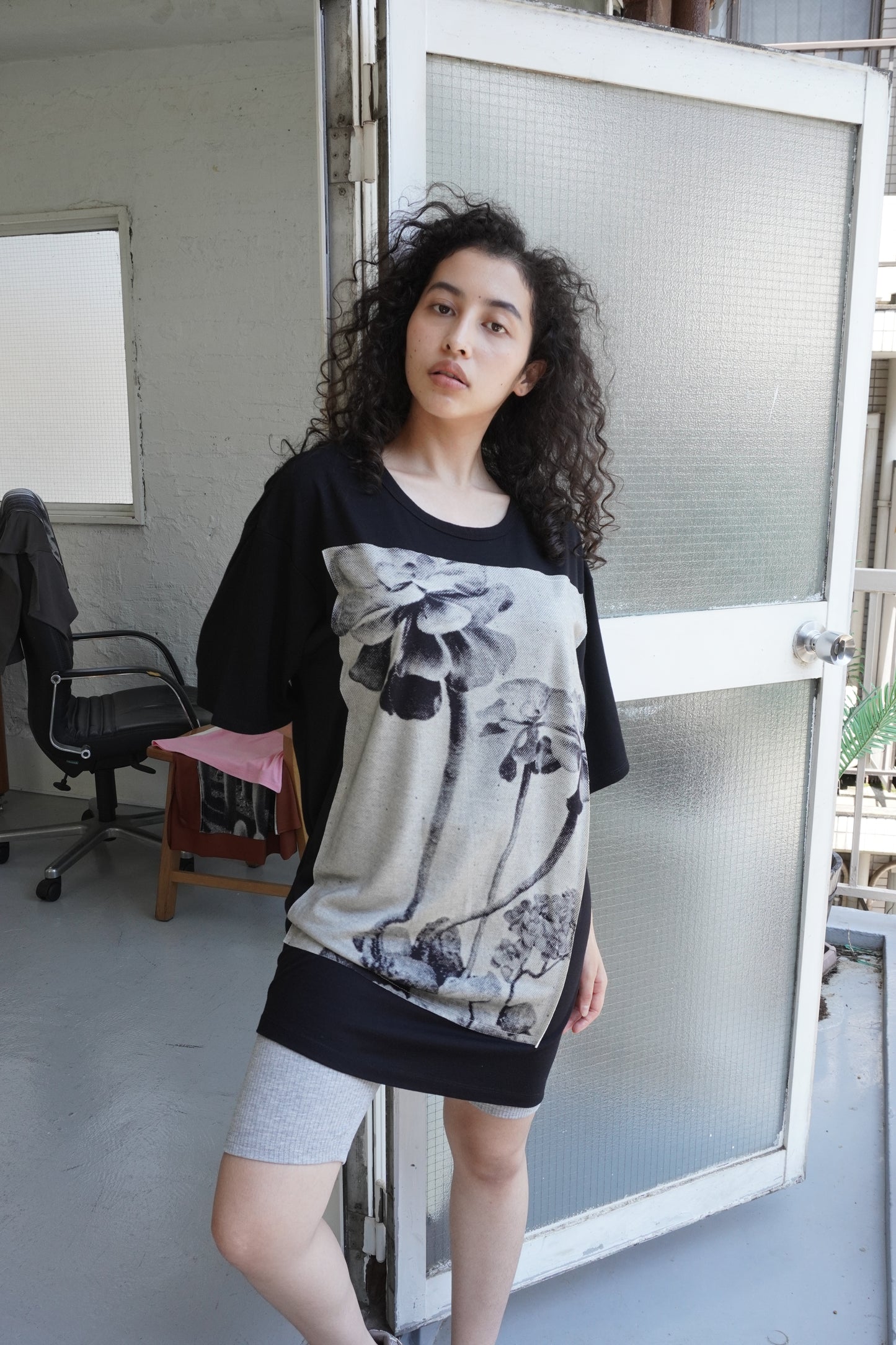 Front Panel Tee in Cactus Rosette  / Cloud Wool Jersey