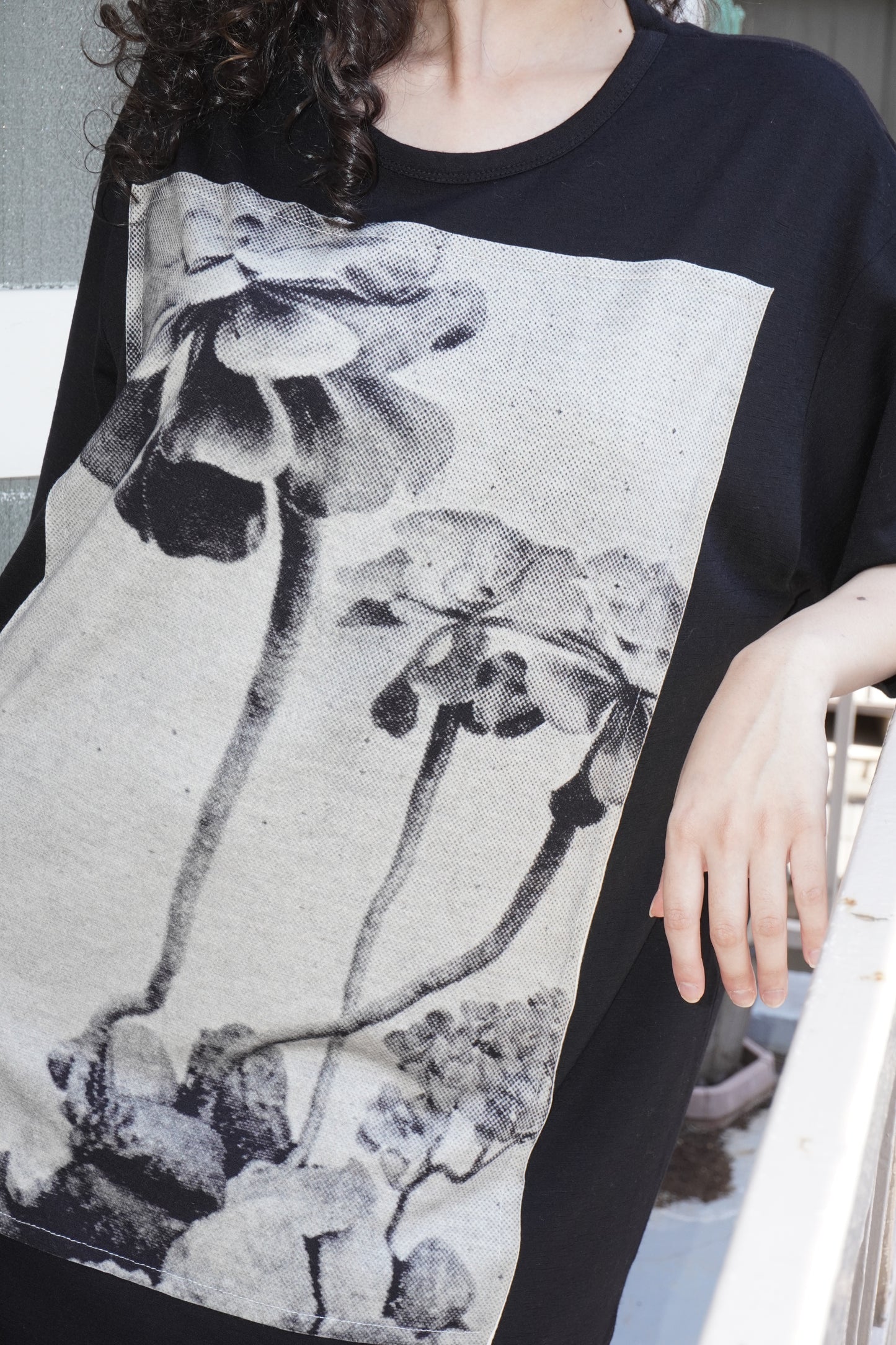 Front Panel Tee in Cactus Rosette  / Cloud Wool Jersey