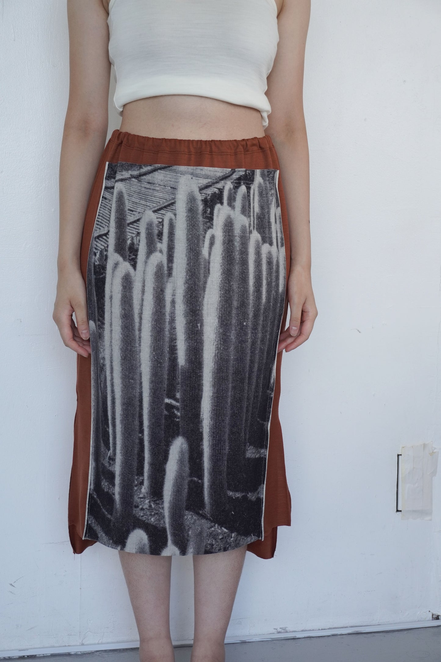 Front Panel Skirt in Desert Cactus / Cloud Wool Jersey