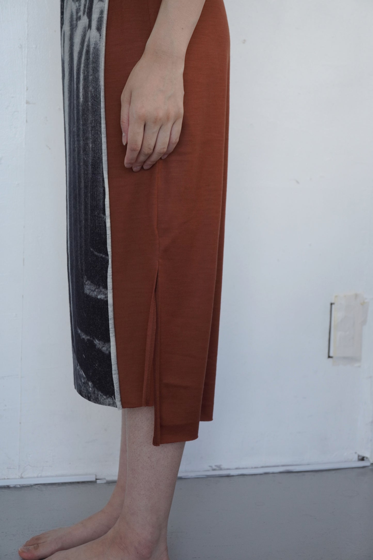 Front Panel Skirt in Desert Cactus / Cloud Wool Jersey