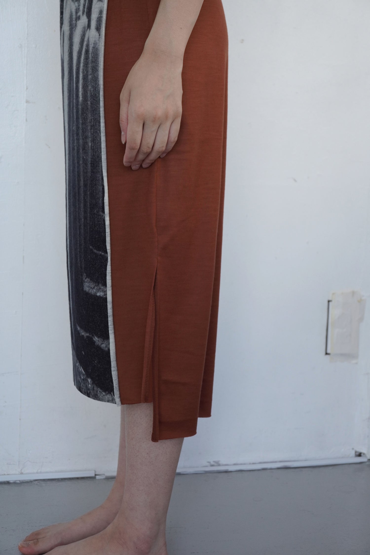 Front Panel Skirt in Desert Cactus / Cloud Wool Jersey