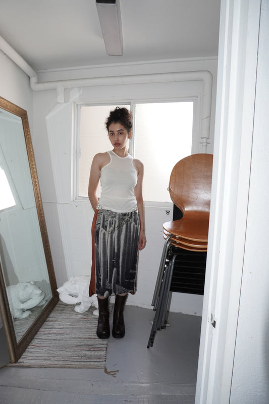 Front Panel Skirt in Desert Cactus / Cloud Wool Jersey